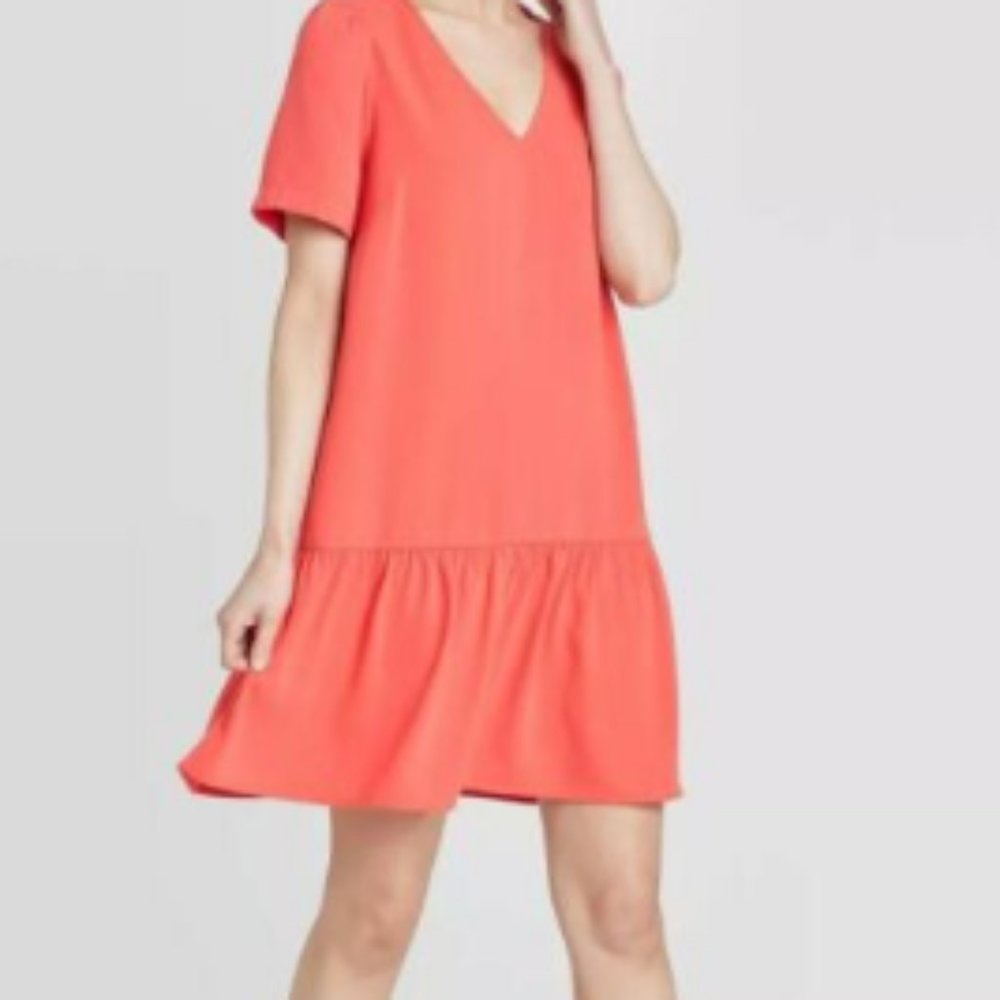 A New Day Short Sleeve Ruffle Hem Dress L